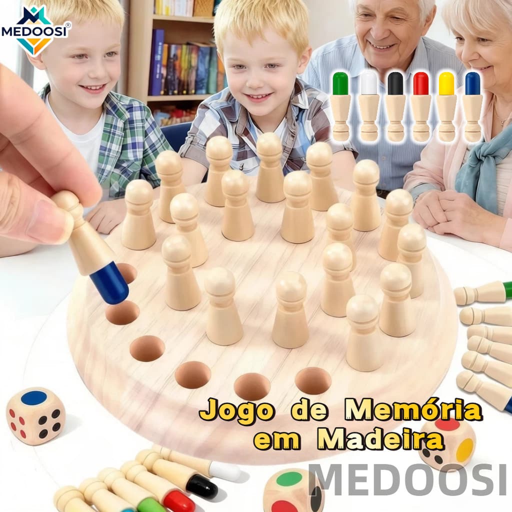 MEDOOSI Jogo de Memória de Madeira  | Xadrez com Pinos Coloridos, Brinquedo Educativo para Crianças e Família