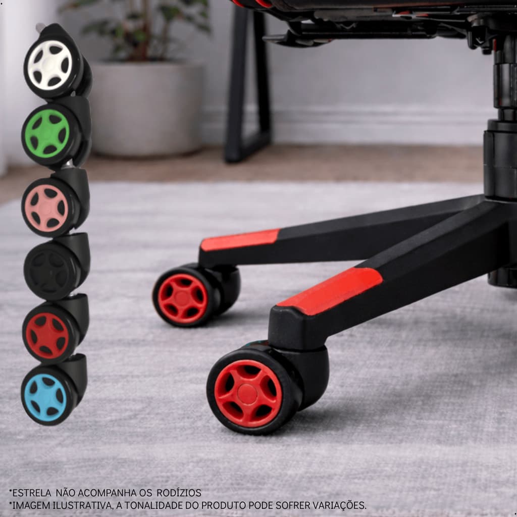 Kit 5 Rodízios Gamer 60mm MaxRacer PU – Rodinhas Silenciosas para Cadeira Gamer e Escritório